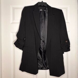 Zara Black Tailored Blazer – Rolled Sleeves – Size XS